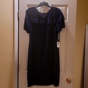Ralph Lauren Black Sheath Midi Dress V-Neck Navy Blue
